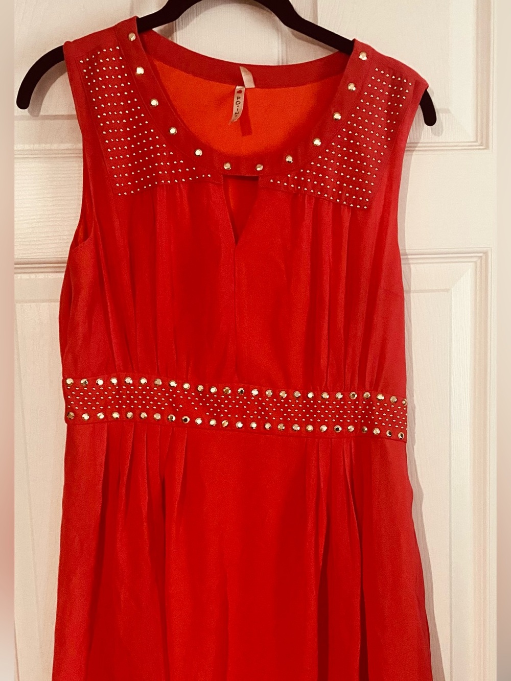 Studded Red Sleeveless Midi Dress